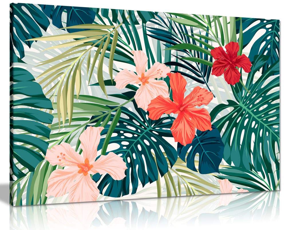 Panther Print Brown Botanical Jungle Palm Leaf Canvas Wall Art Picture Print (24X16)