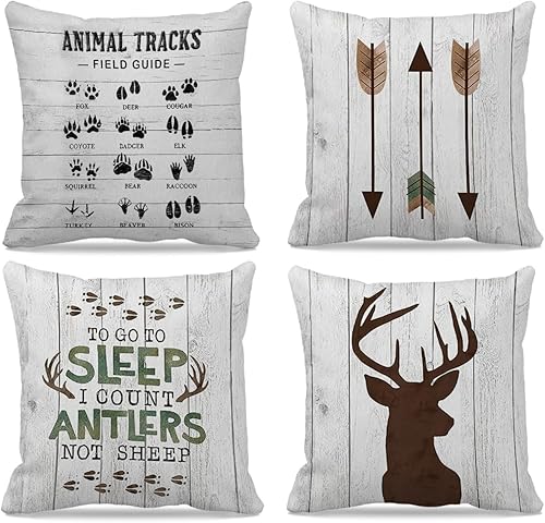 Miniatura 1 de Juego de 4 fundas de almohada decorativas de cabaña de 18 x 18 pulgadas, almohadas de cabaña, decoración de cabaña de troncos, fundas de almohada