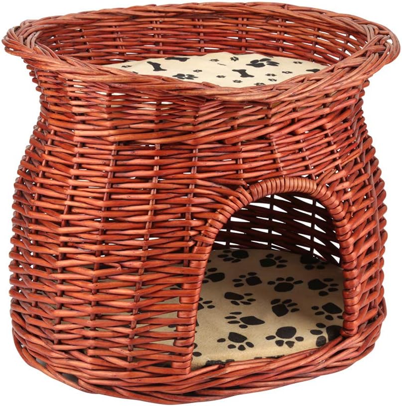 Zerone 2 Layers Cat Bed Cave, Rattan Wicker Cat Pet Sleeping Bed Play House Handmade Cat Basket Bed Cave with Soft Cusions, 17.32 x…