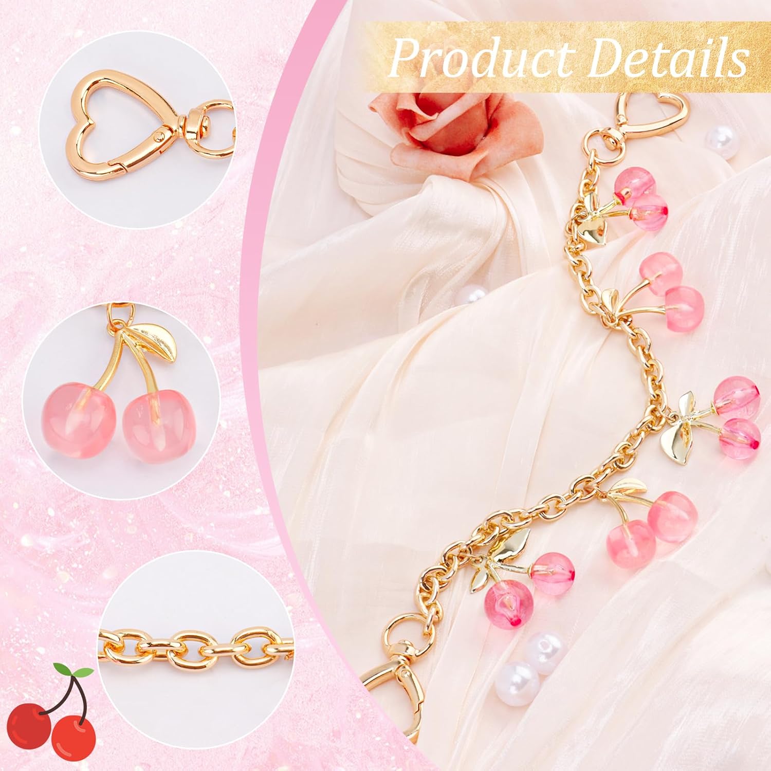 CUBACO Cherry Bag Charms for Handbags, Cute Cherry Keychain Purse Backpack Charms for Girls Kawaii Gold Wallet Chain Keychain Purse Accessories for Women - Image 5