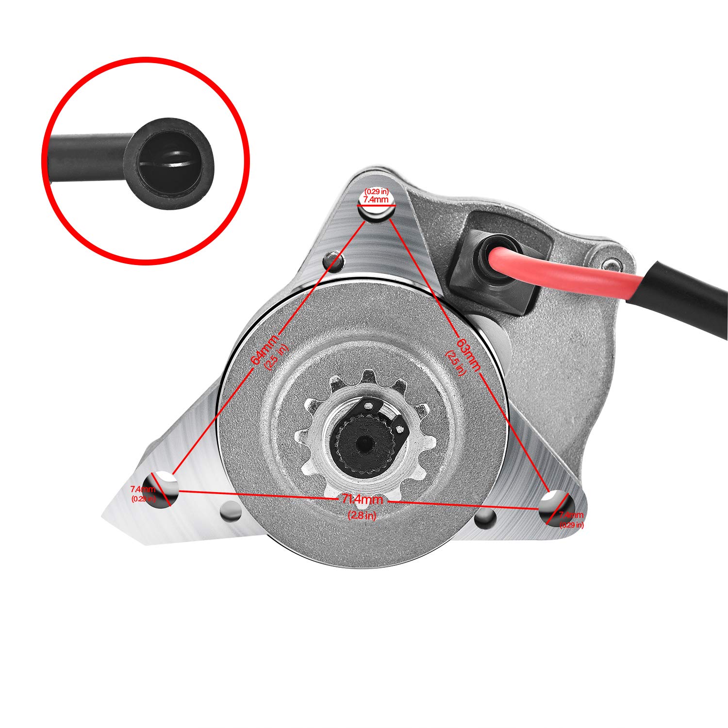Trkimal 3 Bolt Starter Motor with Cable for 50cc 70 cc 90cc 100 cc 110cc 125 cc Dirt Bikes Go Karts ATVs Pit Bike Dune Buggy Sandrail Quad 4 Wheelers SSR Roketa Taotao Coolster Jonway SunL