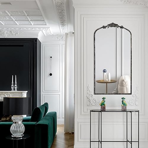 Miniatura 5 de AIXI HOME Espejo de pared tradicional arqueado negro, 24 x 36 pulgadas, elegante espejo de baño con marco mate adornado, decoración del hogar de