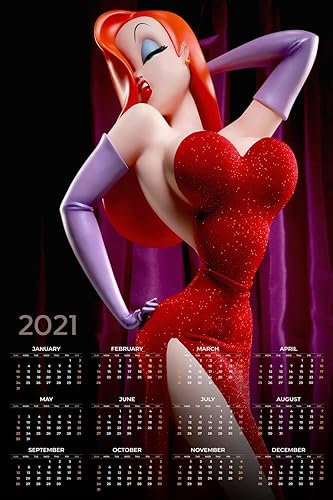 Calendario anual 2021 Jessica Rabbit Vestido rojo de dibujos animados Disney Art Decor Wall 63x47 enorme gigante cartel impresión
