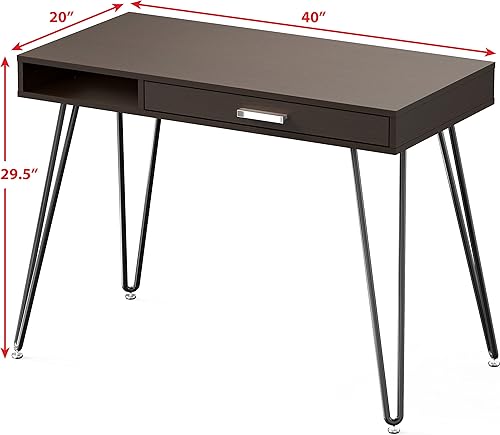 Miniatura 3 de SHW Escritorio de patas de horquilla para computadora de oficina en casa con cajón Negro, Espresso, Blanco