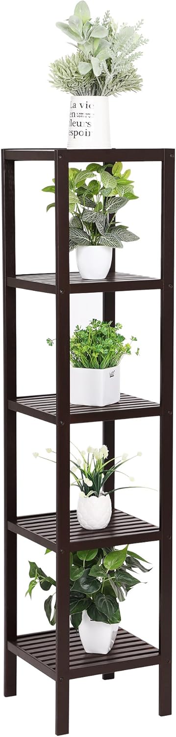 Brown Bamboo 5-Tier Freestanding Storage Shelf for Kids