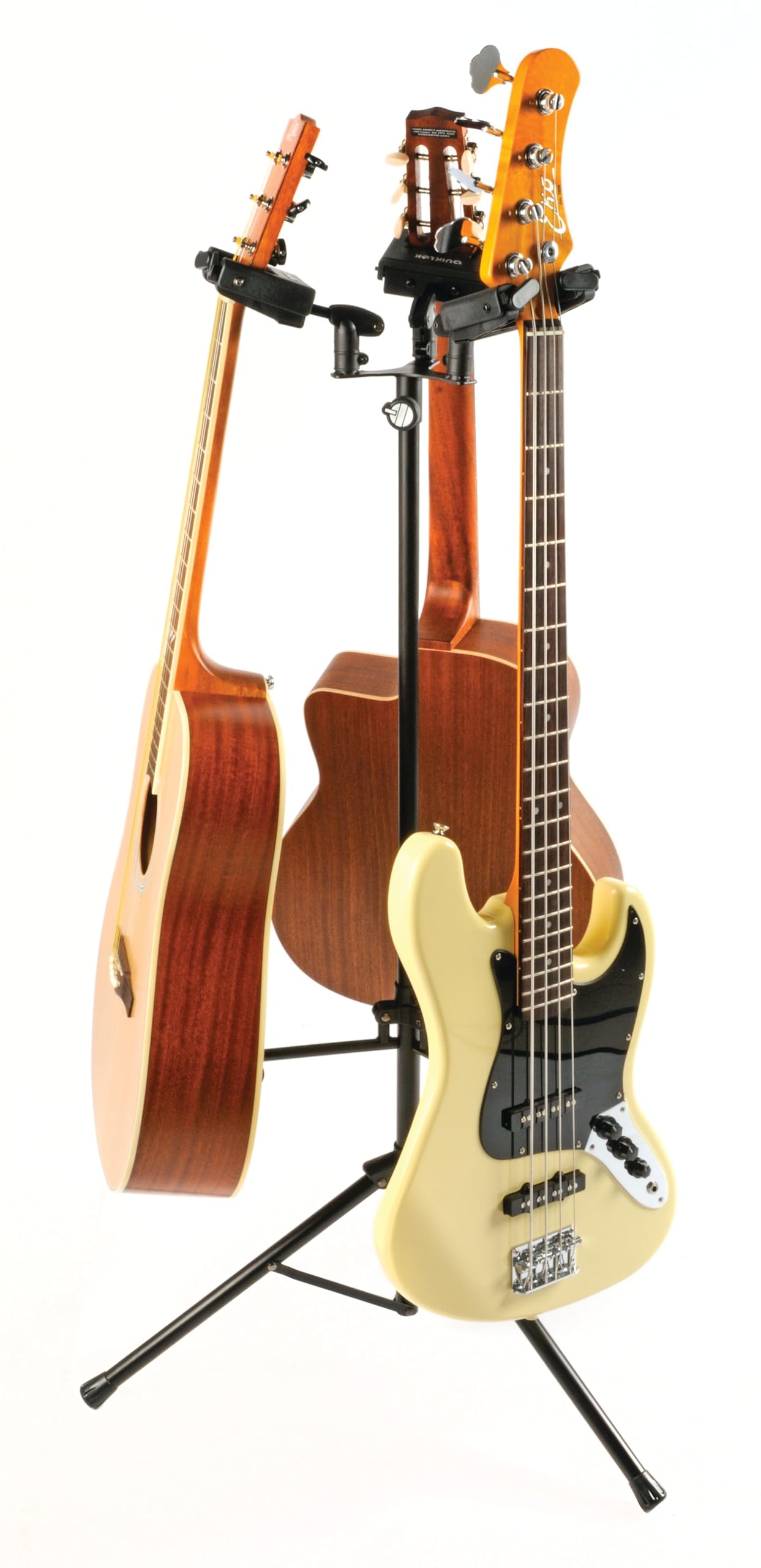 QUIK LOK - GS/538 Universeller GS-Ständer für 3 Gitarren, mit Hals-Sperrmechanismus und klappbarer Korpusauflage, zusammenklappbar, Farbe Schwarz