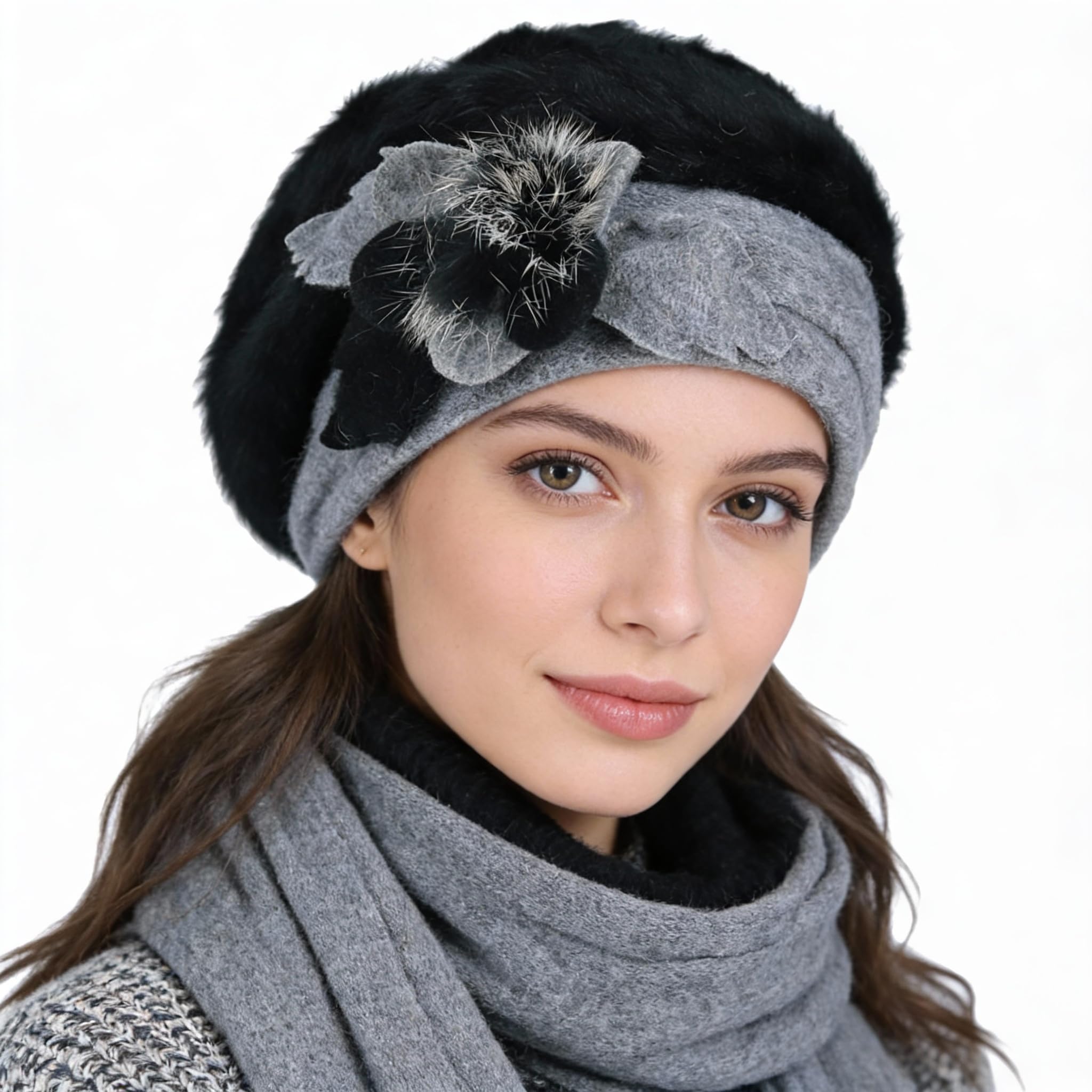 Ruphedy Women's Br022-Black-A Beret Beanie Chic Wool French Beret Dress Winter Hats Hy022 (Br022-Black)