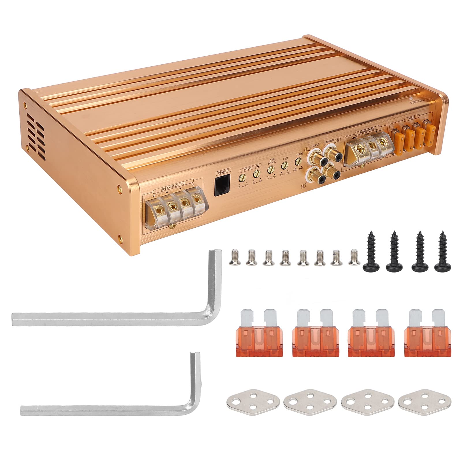 aqxreight Amplificador de Metal Dorado Alta Eficiencia de Alta Eficiencia 1500 W Sobrecalentamiento Universal para Altavoces