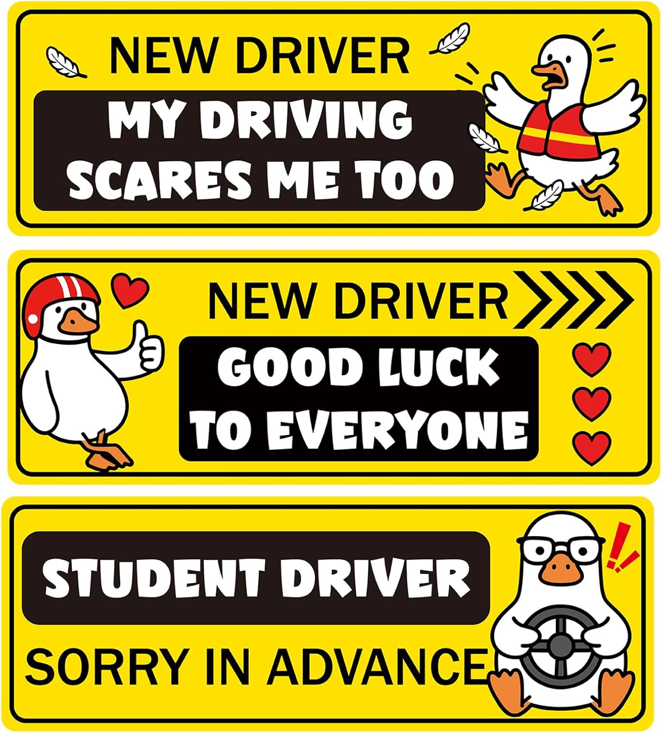 ドライバーカーマグネット3個、25x9cm/9.84x3.54インチ 愛らしい漫画グース反射磁気ステッカー面白い学生ドライバーマグネ