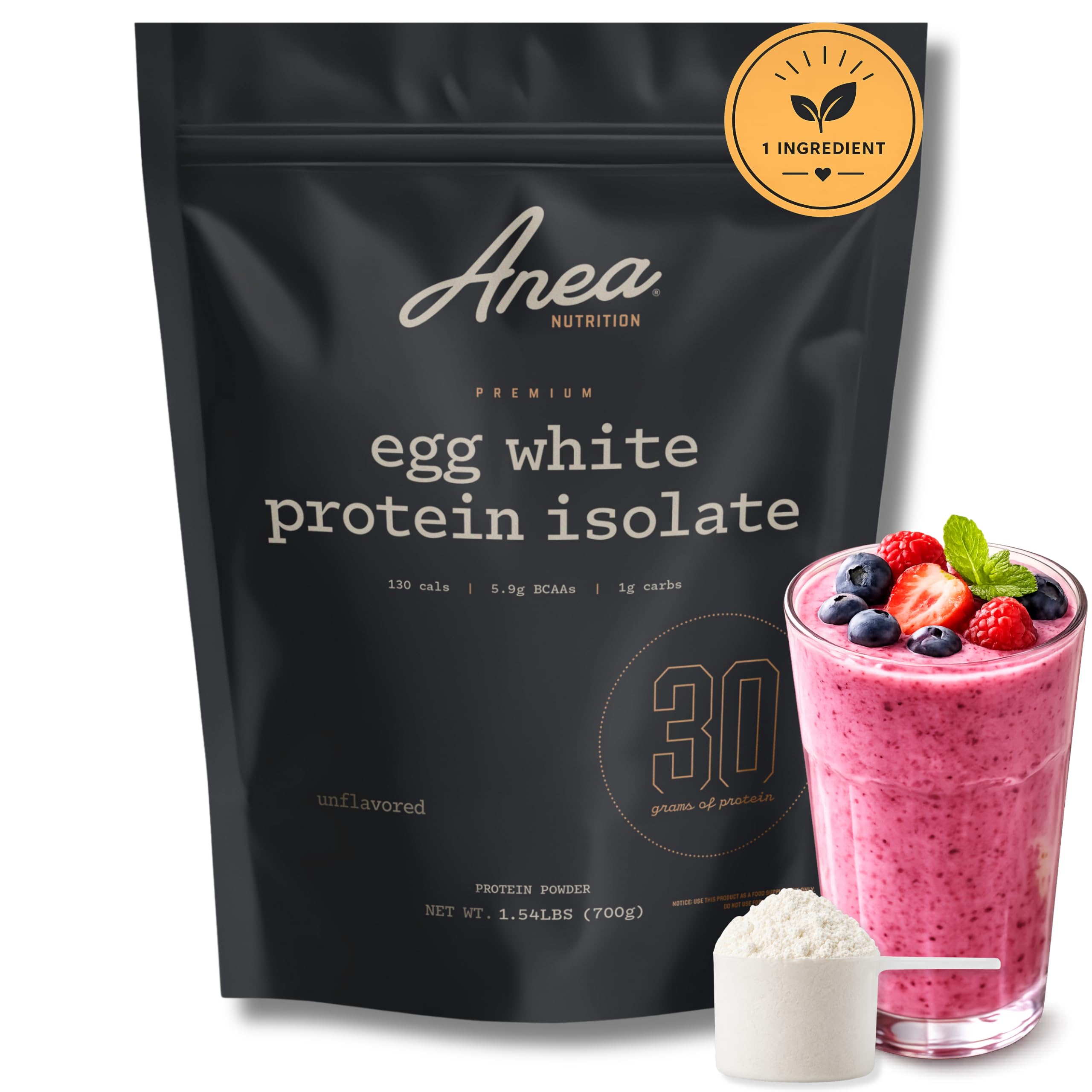 Anea Isolate Protein Powder, Egg White, Isolate, Unflavored, 20 Servings