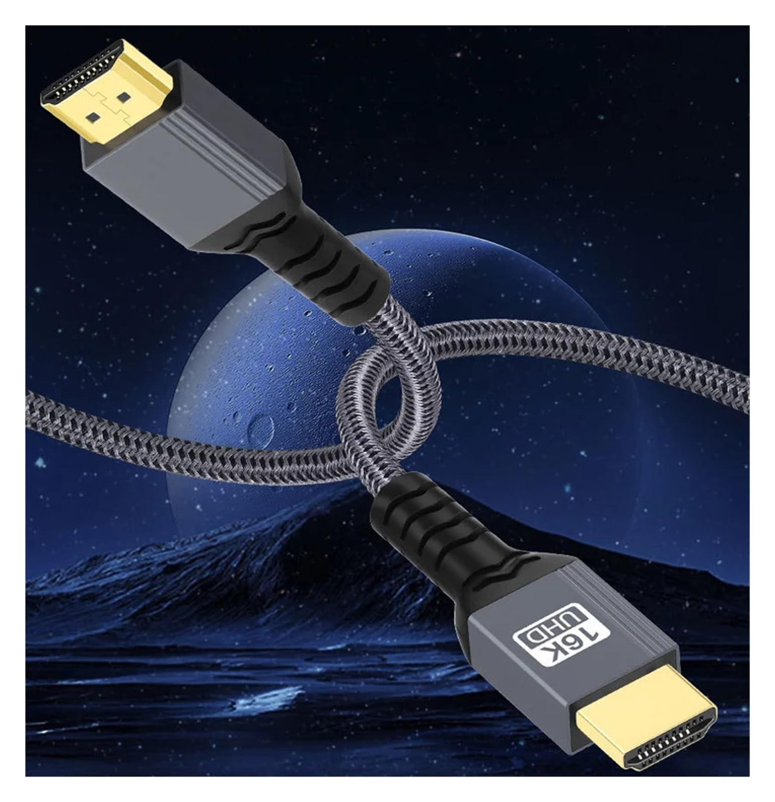 Cavo HDMI 2.2 16K A 144 Hz (8K A 60 Hz, 96 Gbps, QFT, HDR, EARC, Intrecciato, Placcato Oro, 0,5 M/1 M/2 M) Funziona Con HDTV/Laptop/PS5/Giochi(2m)