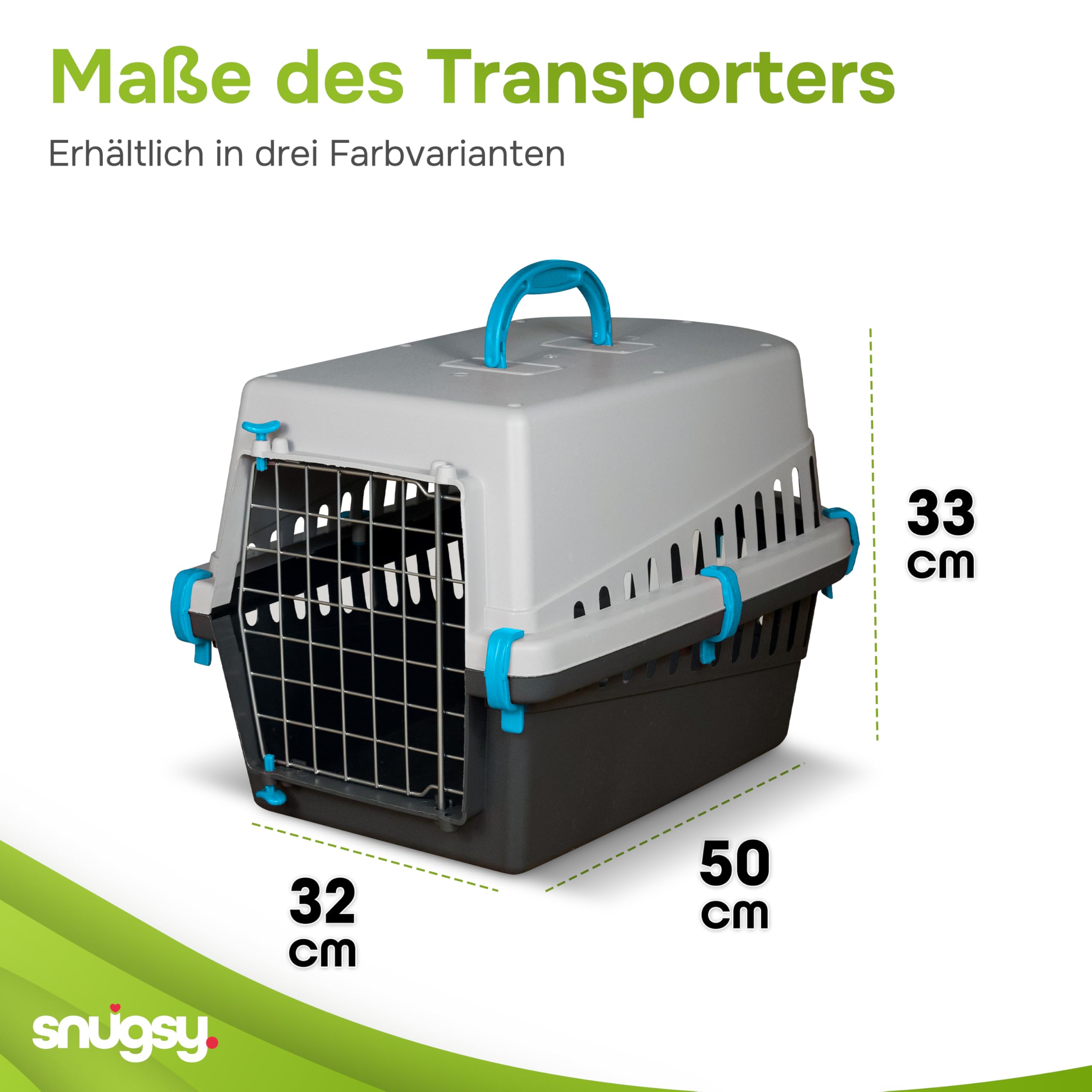 Transportbox Kaninchen Kleine Haustiere - Flugzeugbox - Metalltür - Leicht 1,14 kg - Blau 50 x 33 x 32 cm