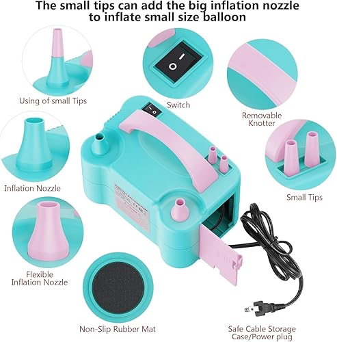 Miniatura 2 de Electric Balloon Pump, Portable Electric Balloon Blower Machine Balloon Air Pump, Dual Nozzle 110V 600W Balloon Inflator for Party Decoration