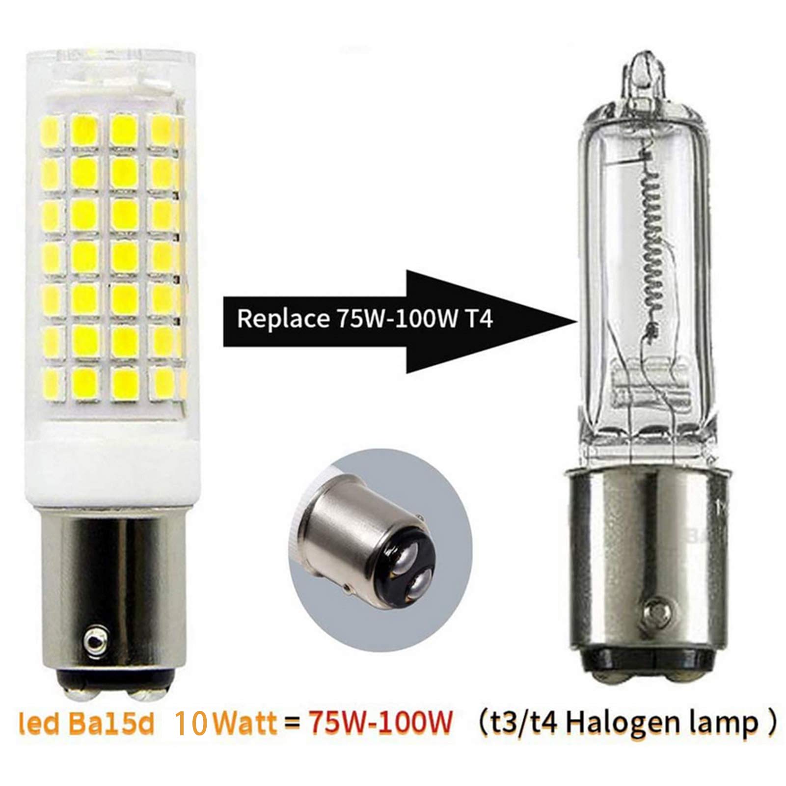 Ampoule LED 10 W BA15D à culot à baïonnette, équivalent aux ampoules halogènes 100 W, ampoule maïs en céramique T3/t4, ampoule d'éclairage intérieur et extérieur, paquet 4