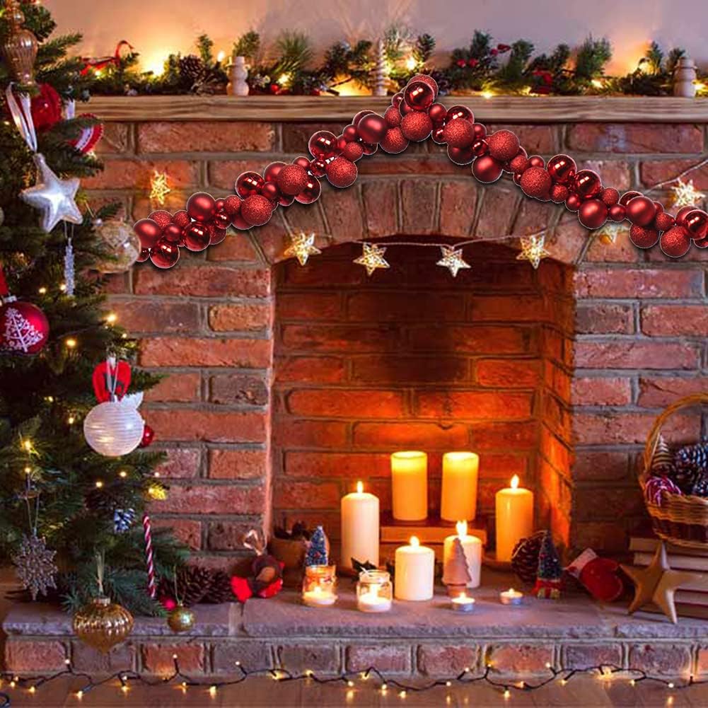 6 FEET Christmas Ball Garland Ornaments Shatterproof Xmas Hanging Balls Decorations for Home Indoor Outdoor Mantel Holiday Party Wedding Tree - Red
