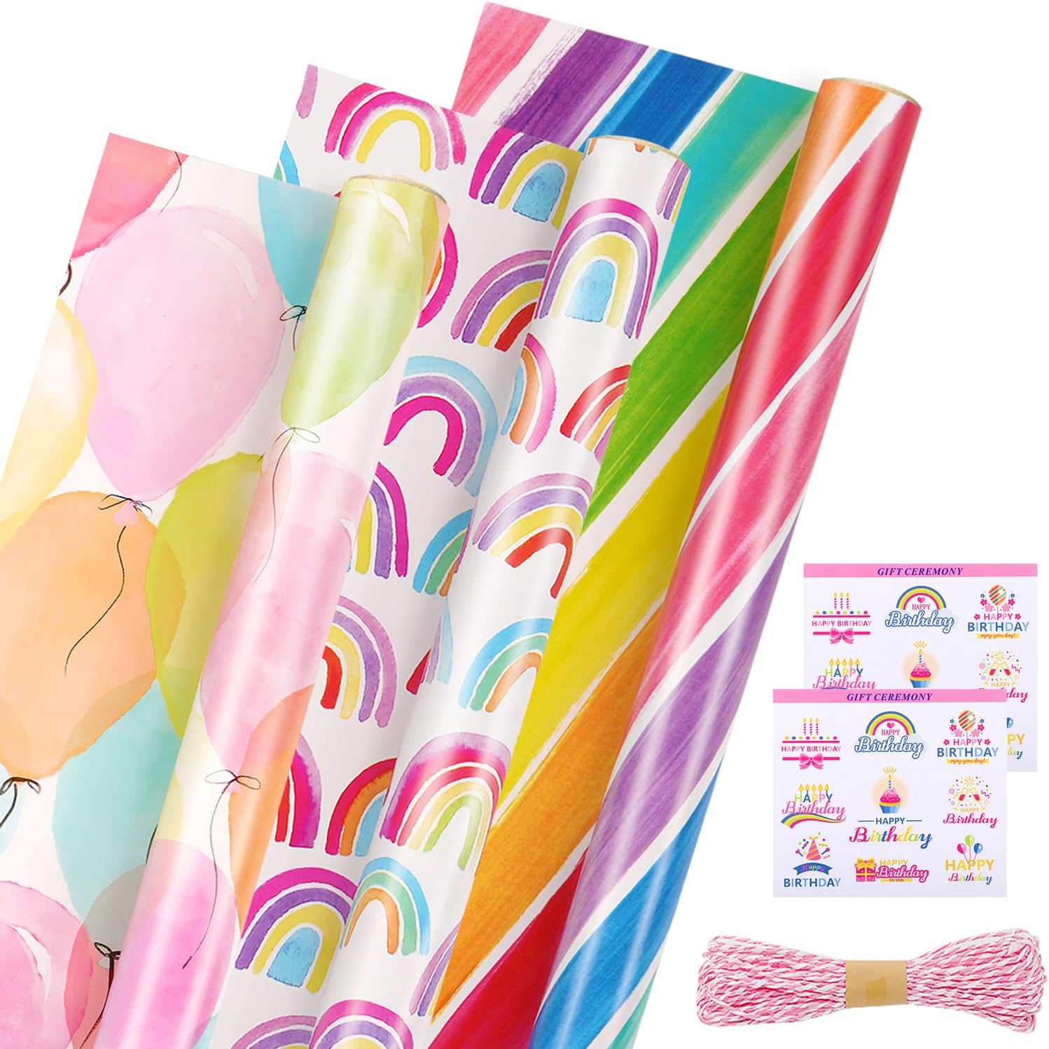 Gift Wrapping Paper Rolls, 3 Pink Colorful Wrapping Paper Rolls