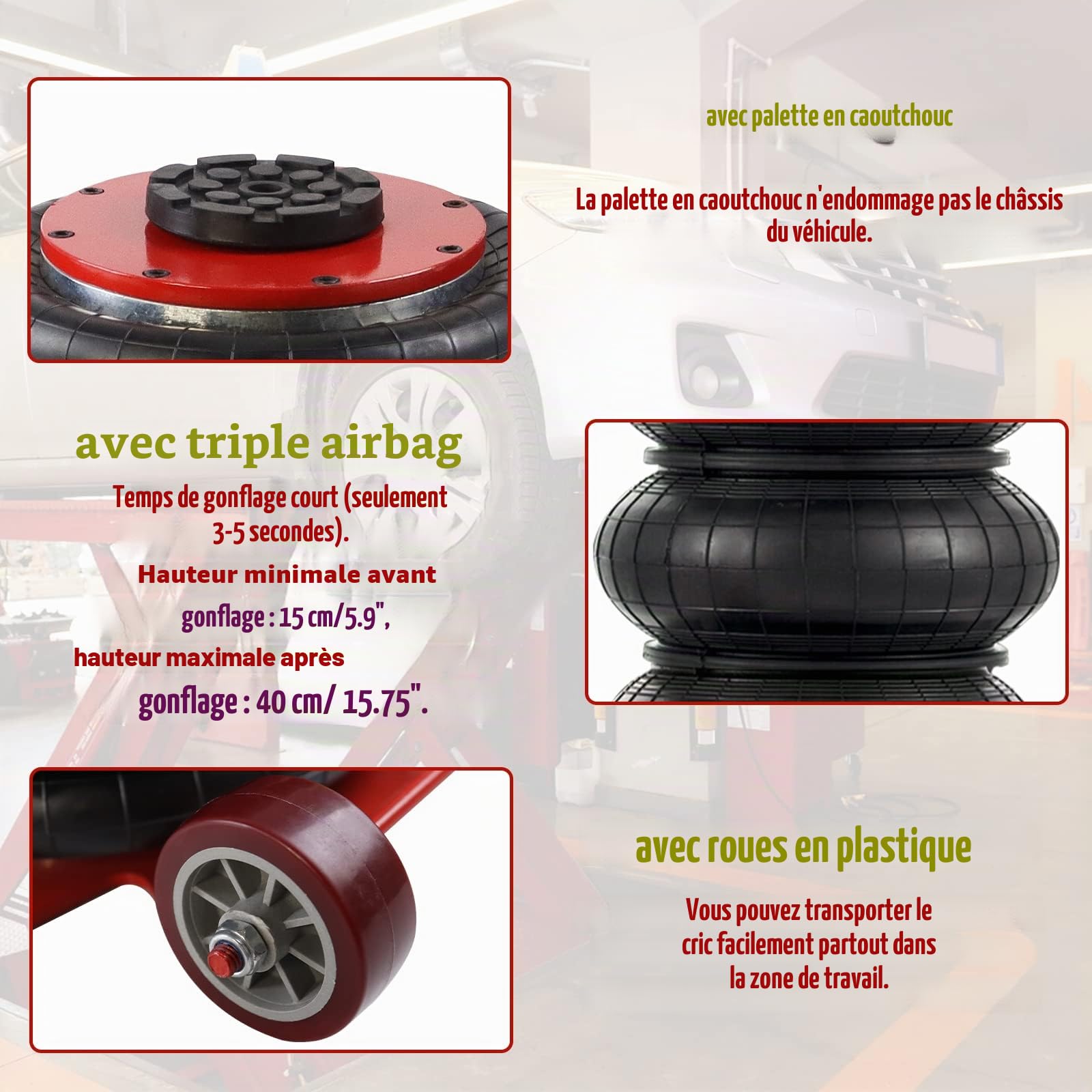 Froadp Cric Pneumatique Air Jack 3T 6600 Livres pour Voiture avec Poignée Réglable Supports de Crics Pneumatiques Cric de Réparation de Voiture et Crics de Sol pour Voitures et SUV (Rouge)