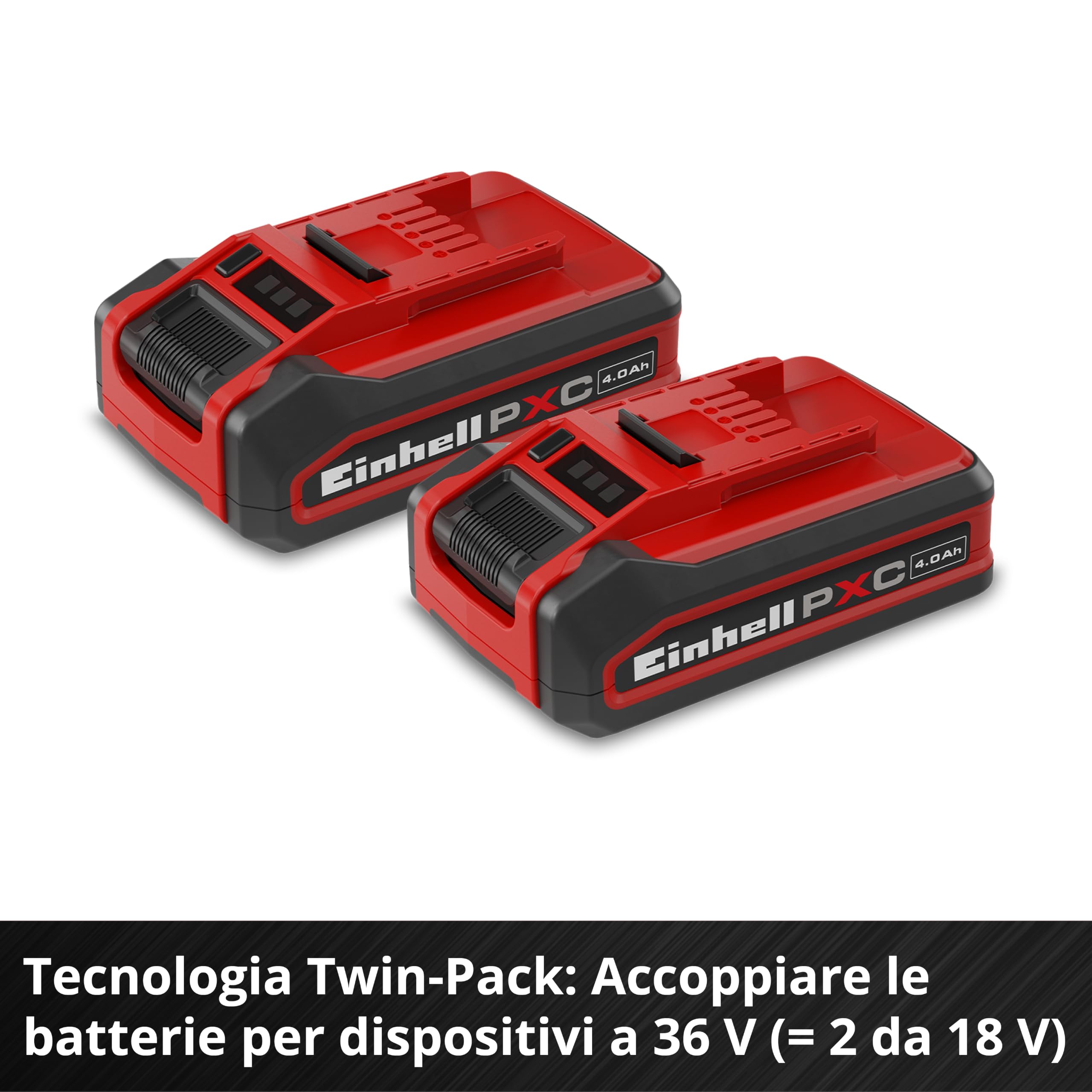 Original Einhell batteria Power X-Change PLUS da 4 Ah (18 V, ioni di litio, universale per tutti i Power X-Change, spia livello di carica, Twin-Pack, incluse 2 batterie 4 Ah, caricabatterie escluso)