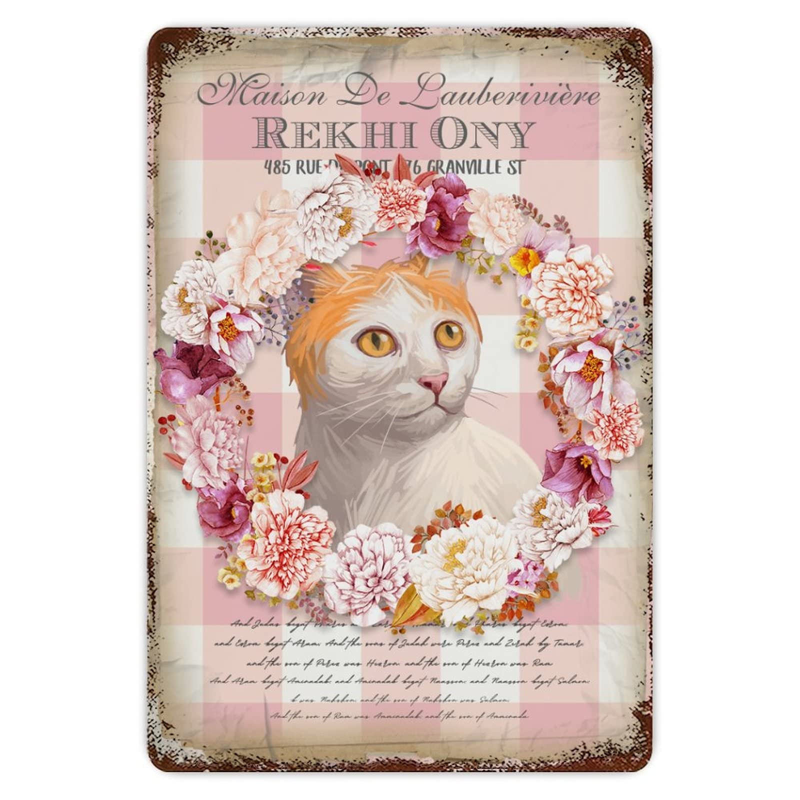 ENEDNATE French Shabby Cat Metal Tin Sign 8x12 inch Business Retail Store Home Restaurant Bar Wall Decor Art Sign Post