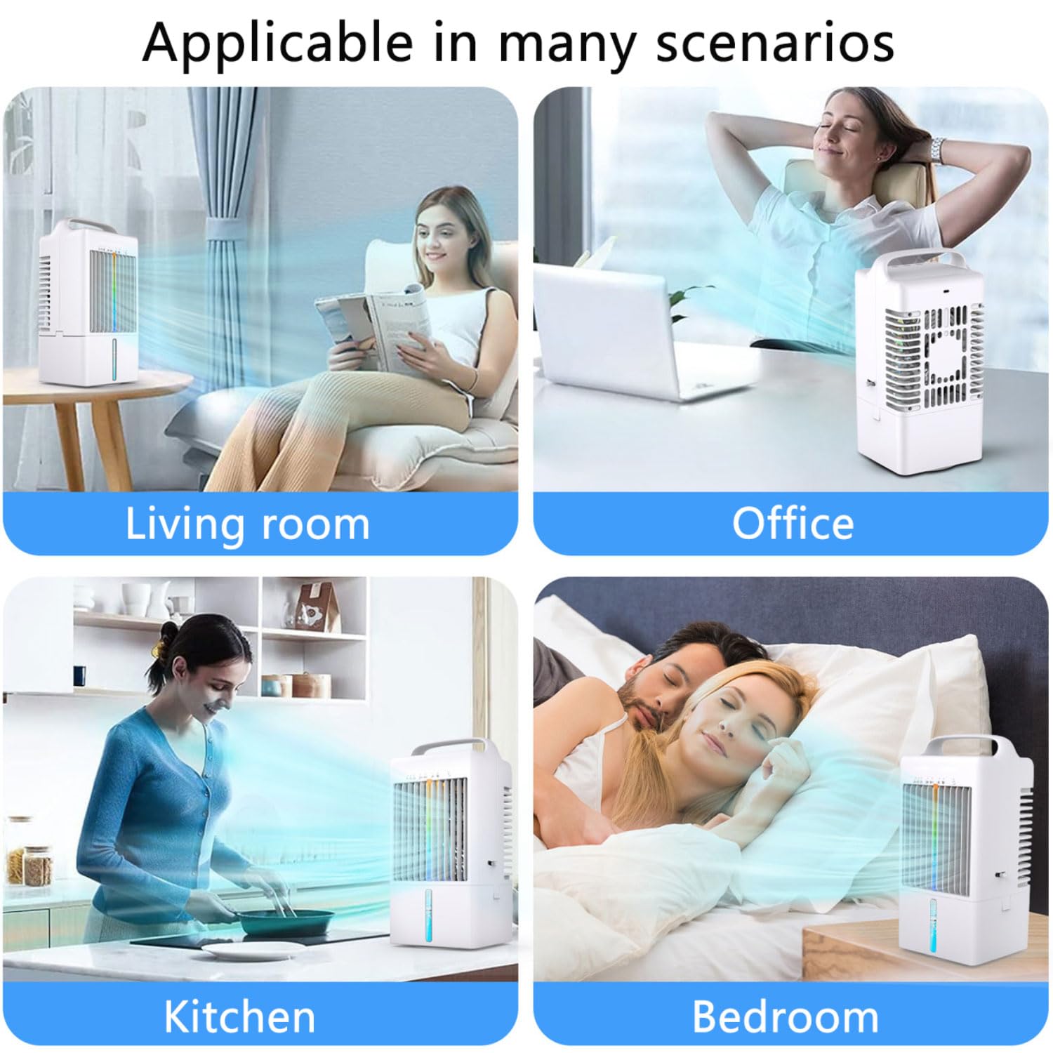Condizionatore d'Aria Portatile, raffrescatore evaporativo Personale con 3 velocità del Vento, Serbatoio da 900 ml, 7 luci notturne, Timer 2-4 Ore, Touch Screen, Piccolo Ventilatore condizio