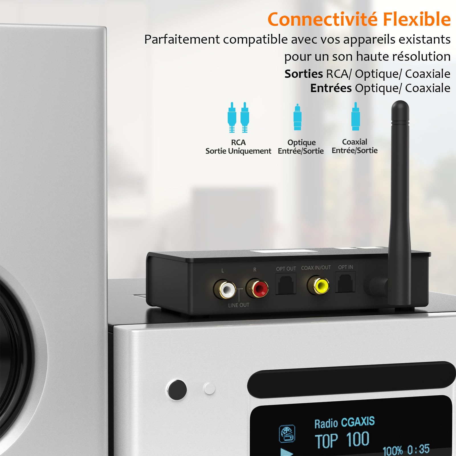 1Mii DS700 LDAC Transmetteur Récepteur Bluetooth avec DAC Audiophile | HiFi Adaptateur Audio sans Fil pour TV/Chaîne Stéréo, aptX HD/LL, Diffusion vers Stéréo Domestique Vintage/Casques Bluetooth