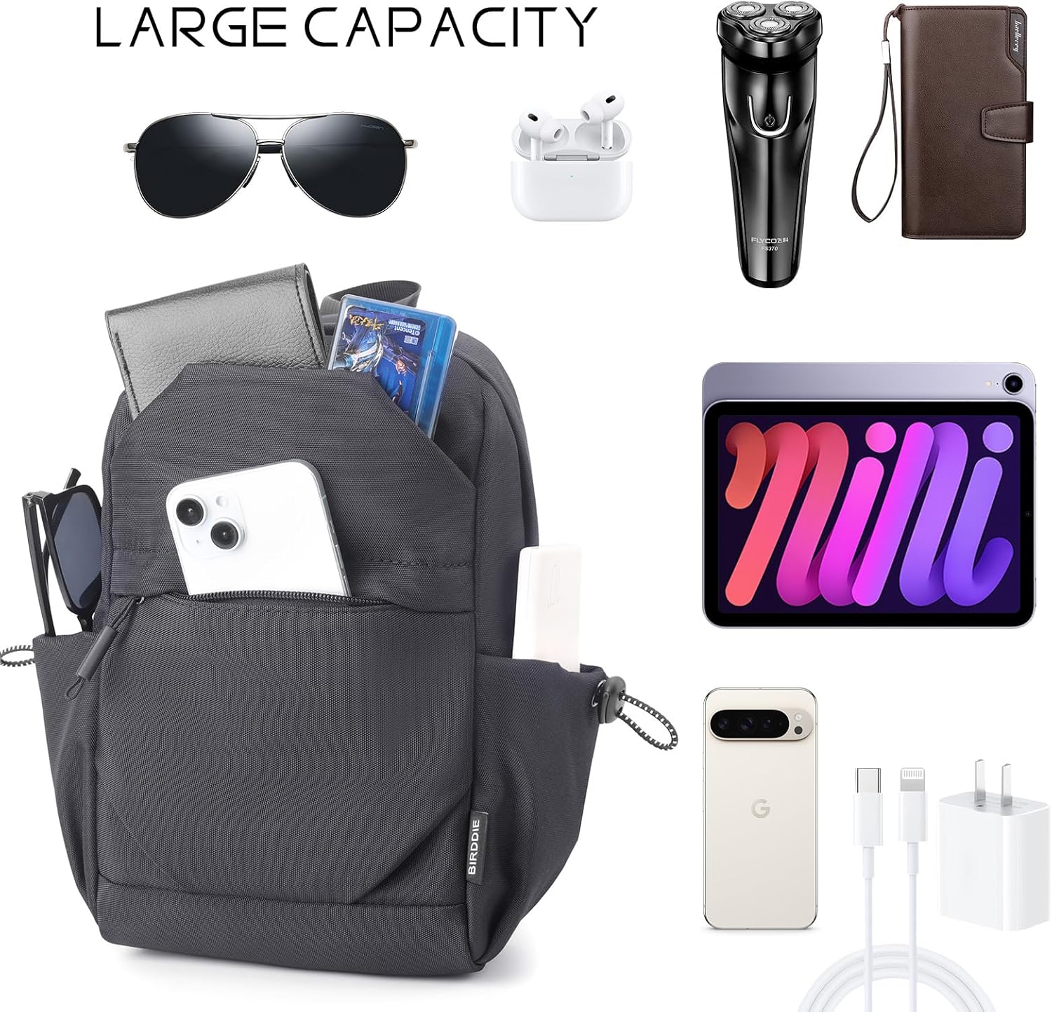 Anti-Theft Crossbody Sling Bag Casual Shoulder Hiking Backpack Motorcycle Chest Bag with Convertible Shoulder Strap - Image 4