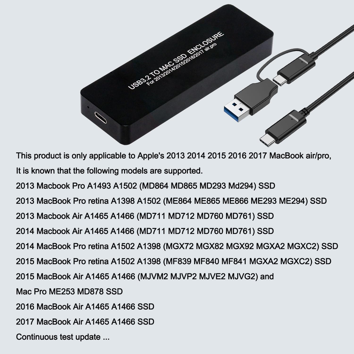 USB C 3.2 Boîtier SSD pour MacBook Air/Pro 2013-2017 A1466 A1465 A1502 A1398