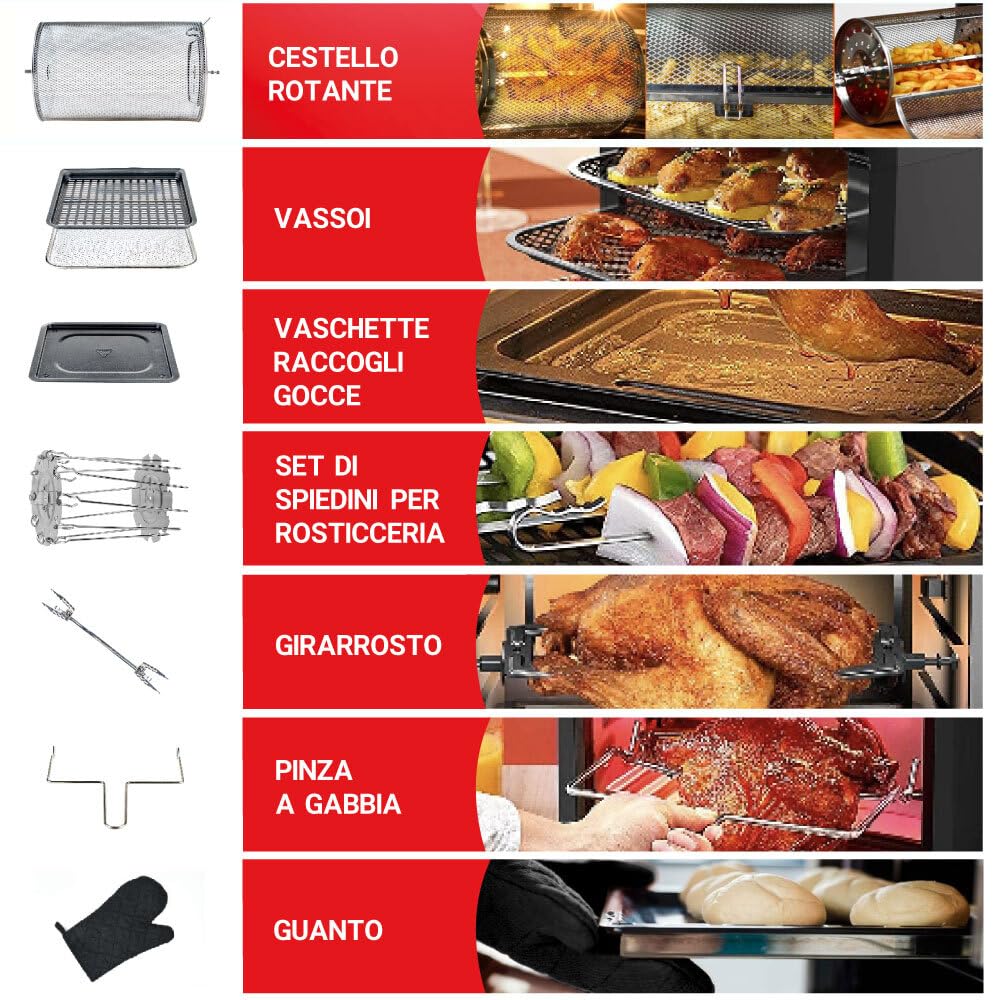 Forno Friggitrice Ad Aria Calda Da 12 Litri Con Display Digitale, Sistema A Riscaldamento Rapido, 12 Programmi Di Cottura, Timer e Temperatura Regolabili 1800 W