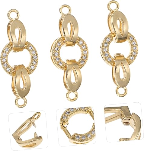 Miniatura 2 de EXCEART Hebilla de conexión, joyería antigua, cadena de oro, cadena de oro, gargantilla de diamantes de imitación, cierre de cobre, gancho de cierre