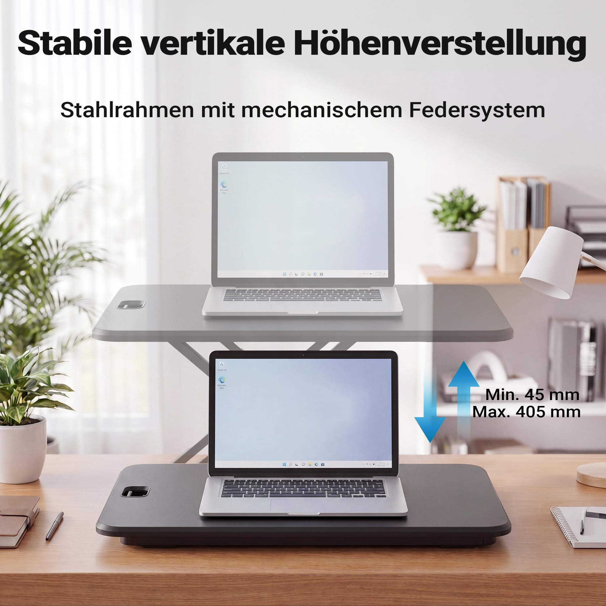 Wiltec Schreibtischaufsatz 67x47cm höhenverstellbarer Steh-Sitz Schreibtisch für Laptop und Monitor