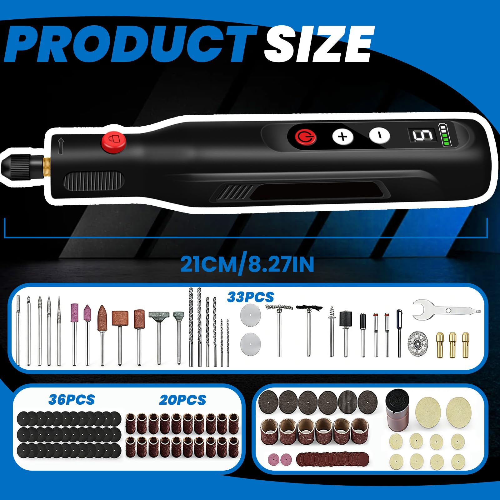Herramienta Multifuncional, Mini Amoladora Eléctrica Inalámbrica de Herramienta Rotativa con 155 Accesorios Mini Máquina de Grabado con 5 Velocidades y Luz LED para Taladrar Grabar Pulir Esmerilar