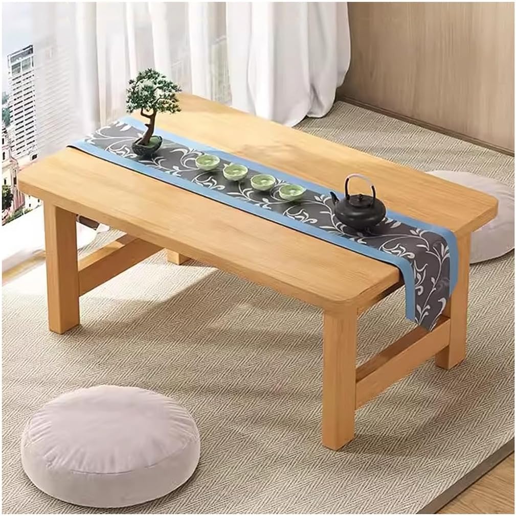 Japanese Style Small Tea Table, Wooden Floor Table, Living Room Low Coffee Table, Laptop Desk for Home Office,Log Color-70x40x30cm