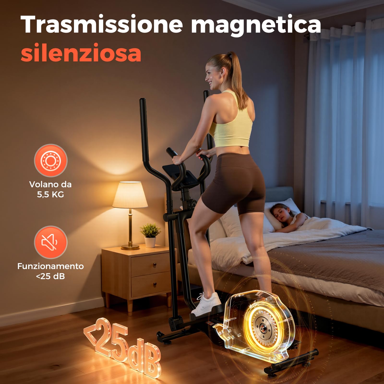 YOSUDA Ellittica Pieghevole per Casa – 16 Livelli di Resistenza, Ultrasilenziosa per Cardio, Display LCD e Ruote di Trasporto
