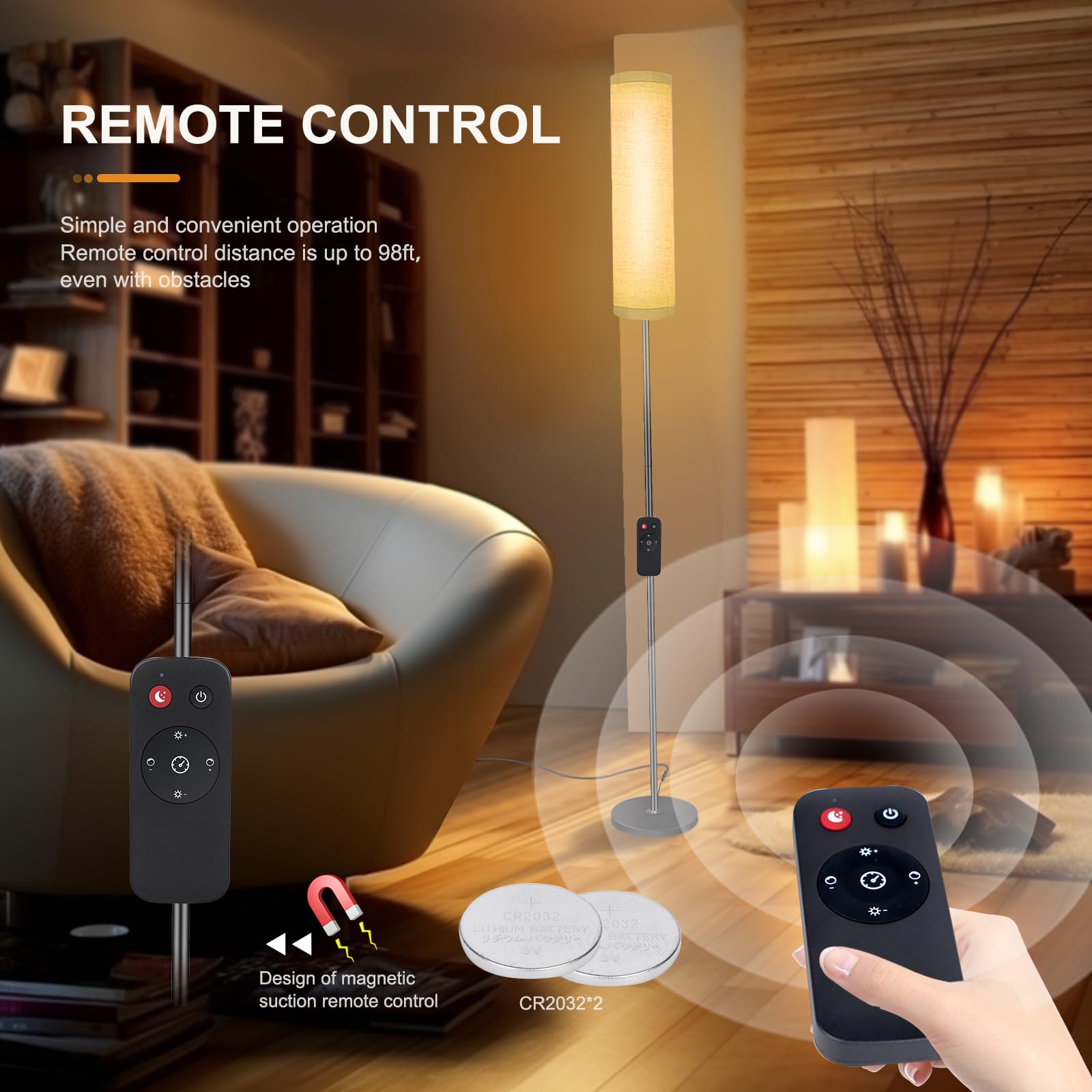 cozywarm LED Floor Lamp with Linen Shade and Remote Control,Stepless Dimming & Adjustable Color Temperature Modern Tall Lamps,Eye-Caring Standing Lamp with 1H Timer for Living Room Bedroom Office