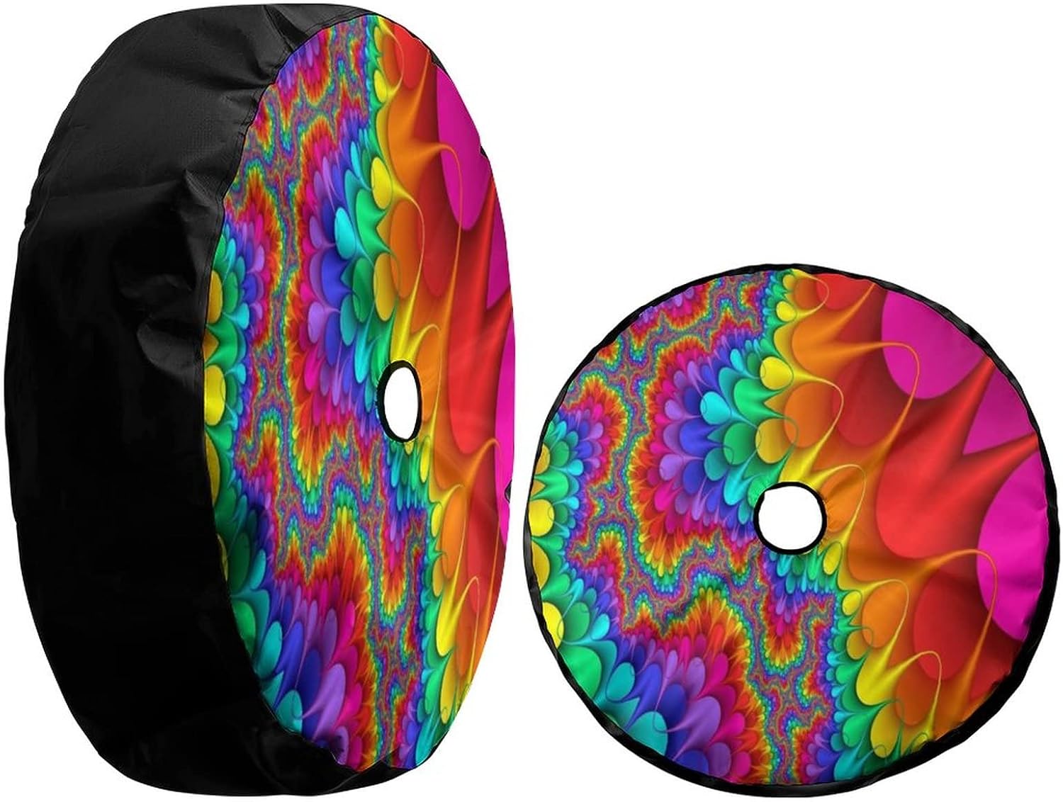 Tie Dye Abstract Rainbow Color Spare Tire Cover with Backup Camera Hole Wheel Tire Cover Fit Trailer, RV, SUV and Many Vehicle 18inch