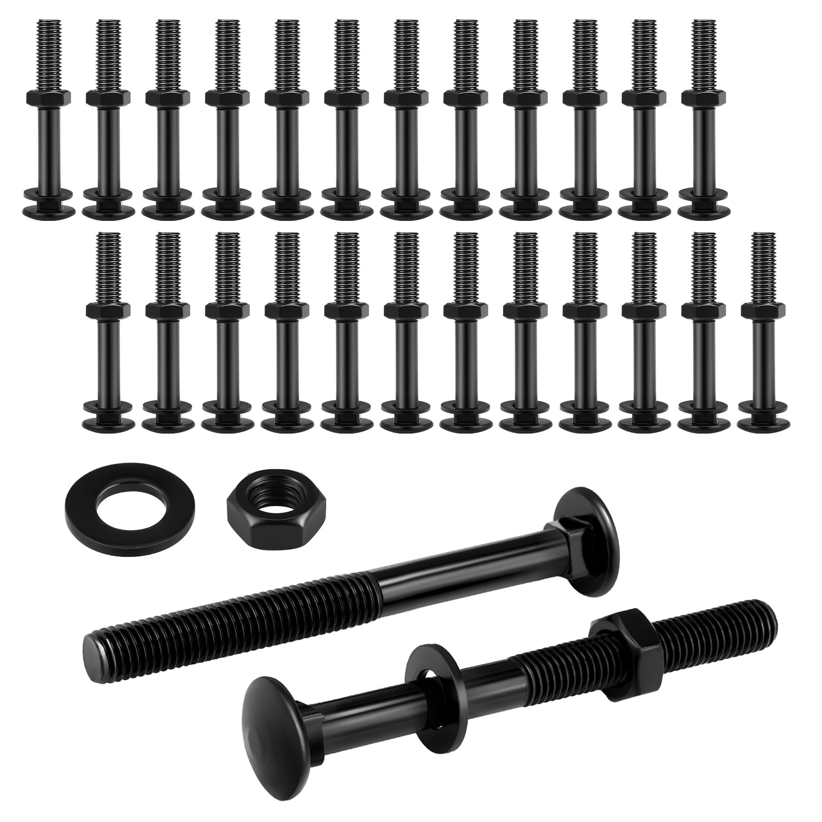 Zonon 24 Sets 1/2 x 4 Inch Black Carriage Bolt Kit Galvanized Carriage Bolt Set Includes Rust Resistance Washers and Nuts for Fastening Accessories