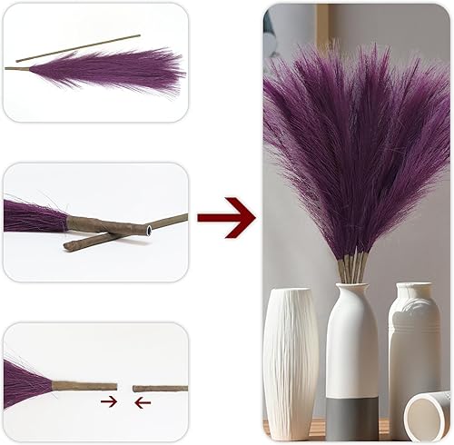 Vista 3 de MAKHOT Decoración de hierba de las pampas morada, hierba de pampa alta, tamaño pequeño, 30 pulgadas, 5 tallos secos de pampass, flores de decoración