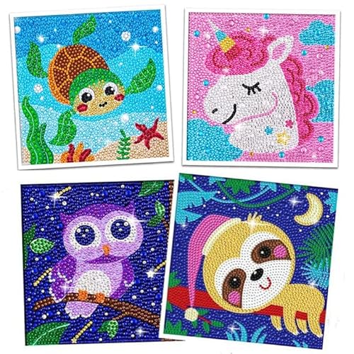 4 Pièces Diamond Painting Enfant Kit Complet Animaux, 5D DIY Diamant Painting Peinture Diamant Accessoires Tableau Diamond Strass Point De Croix Broderie Peinture Créatifs Décoration D'Intérieur Cover
