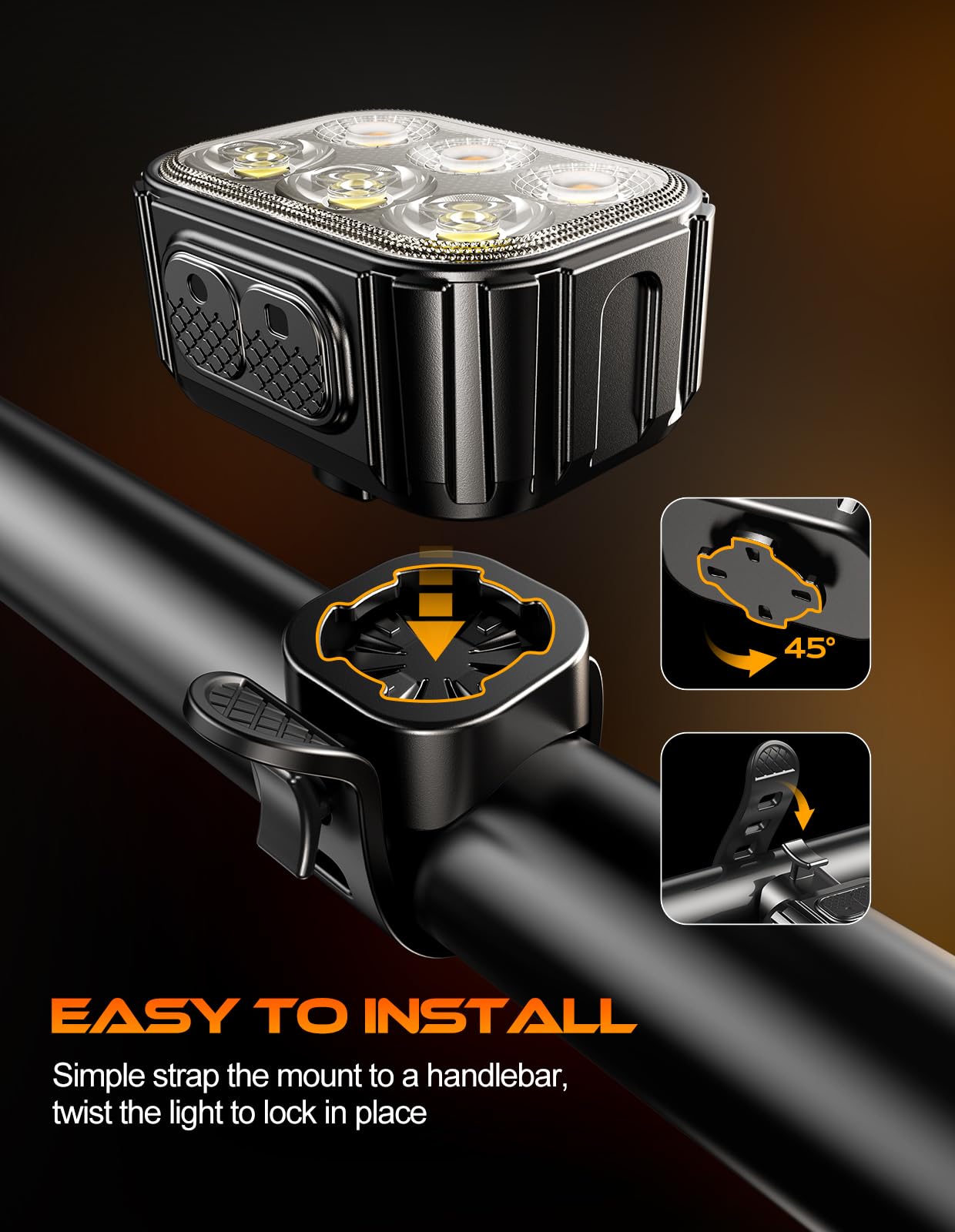 Cuvccn USB ricaricabile lampada con faretto e proiettore, illuminazione per bicicletta impermeabile IP65 per la guida di notte, 4 x 4 + 6 x 6 modalità luce faro e luce Tali