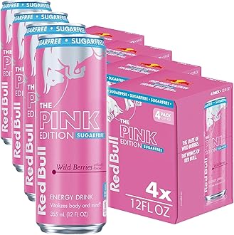 Red Bull Pink Edition Sugar Free Energy Drink, Wild Berries, 12 fl. oz., Pack of 16 cans, with 80mg Caffeine, Taurine & B Vitamins