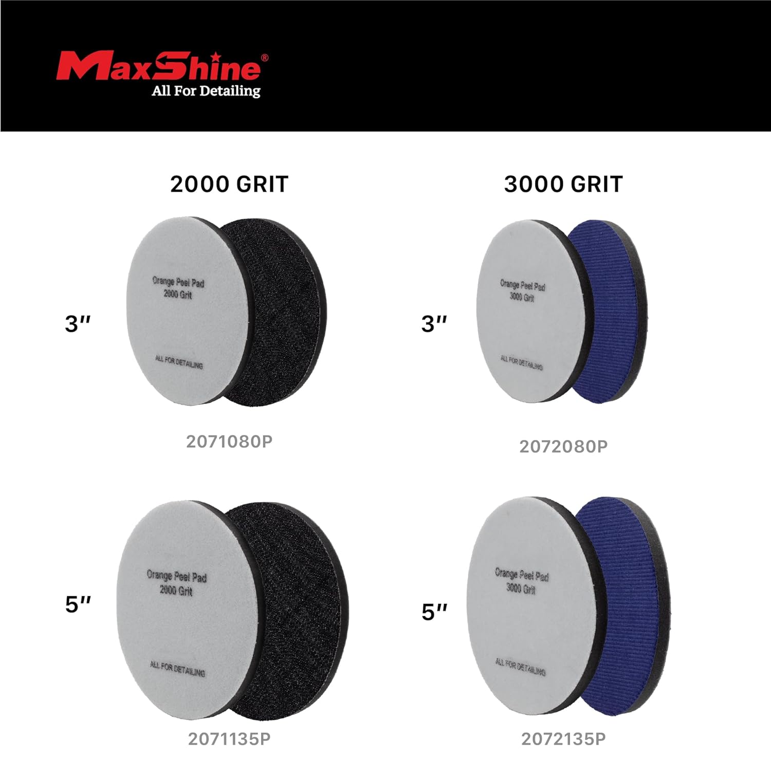 Maxshine 5" Universal 2-Pack 2000 Grit Black Denim Orange Peel Remover Polishing Pads – Hook & Loop for Easy Attachment – Professional Pad for Paint Texture Leveling & Detailing