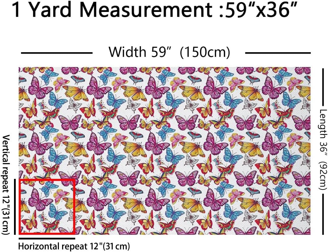 Feelyou Colorful Butterfly Upholstery Fabric for Chairs Butterflies Print Fabric by The Yard for Kids Boys Girls Beautiful Butterfly Decorative Waterproof 2 Yards Animal Fabric for Home DIY Projects
