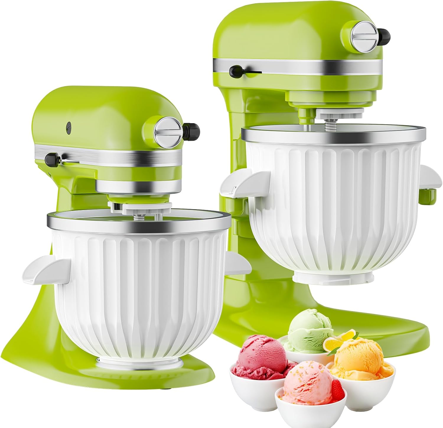 Ice Cream Maker Attachment for KitchenAid Stand Mixer, Compatible with 4.5/5Qt & Larger KitchenAid Stand Mixer, 2 Quart Frozen Ice Cream Bowl, Yogurt & Sorbet Gelato, White