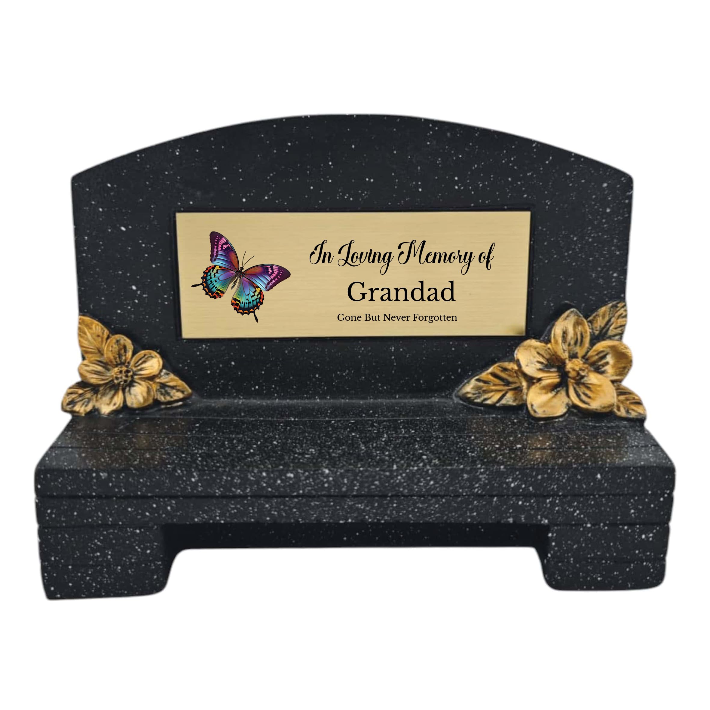 1stclassgifts In Loving Memory Of Memorial Bench With Plaque Grave Marker With Butterfly Design Mum Dad & Lots More Black/Gold (UV PRINTED) (Grandad)