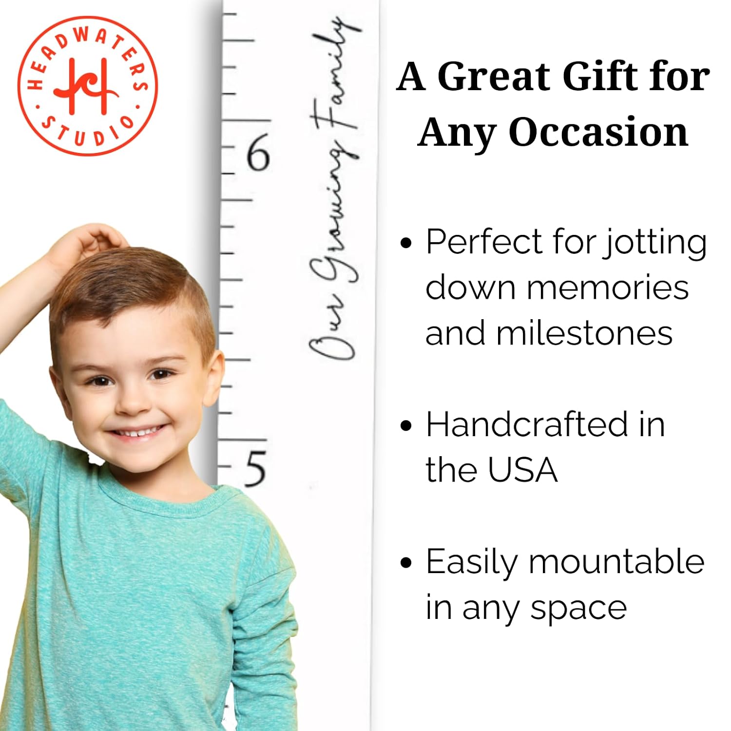 HEADWATERS STUDIO Boho Growth Chart for Wall - Height Board Growth Chart Wooden Growth Chart for Wall Kids Measuring Chart for Wall Height Chart Growth Chart for Kids (Love Grows Here, White)