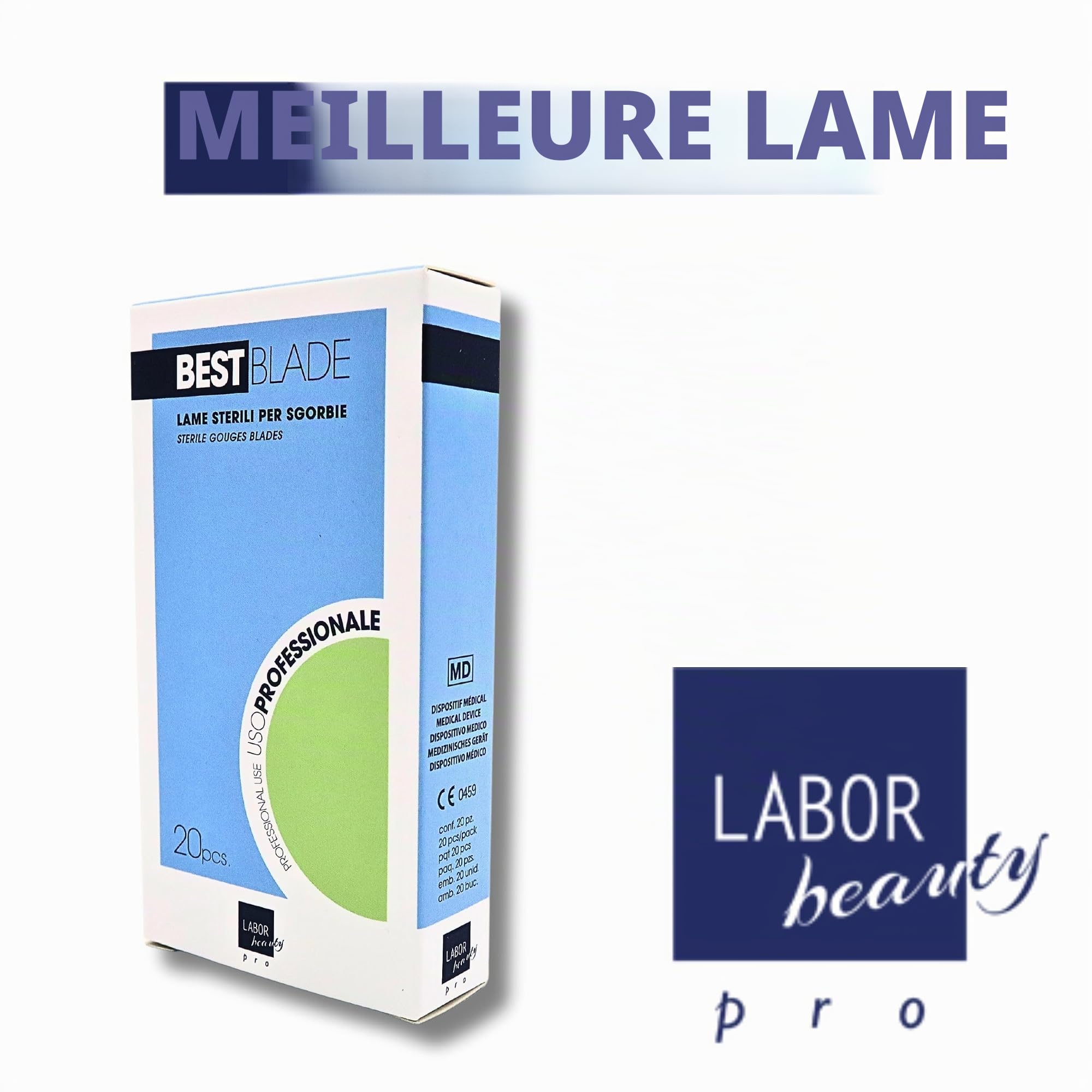 Lame de gouge Best Blade + Manche porte-lame en aluminium avec fermeture à vis – Kit de démarrage pour pédicure professionnelle – 20 lames assorties 2x(taille 1,2,3,4,5,6,8,10,12,15)