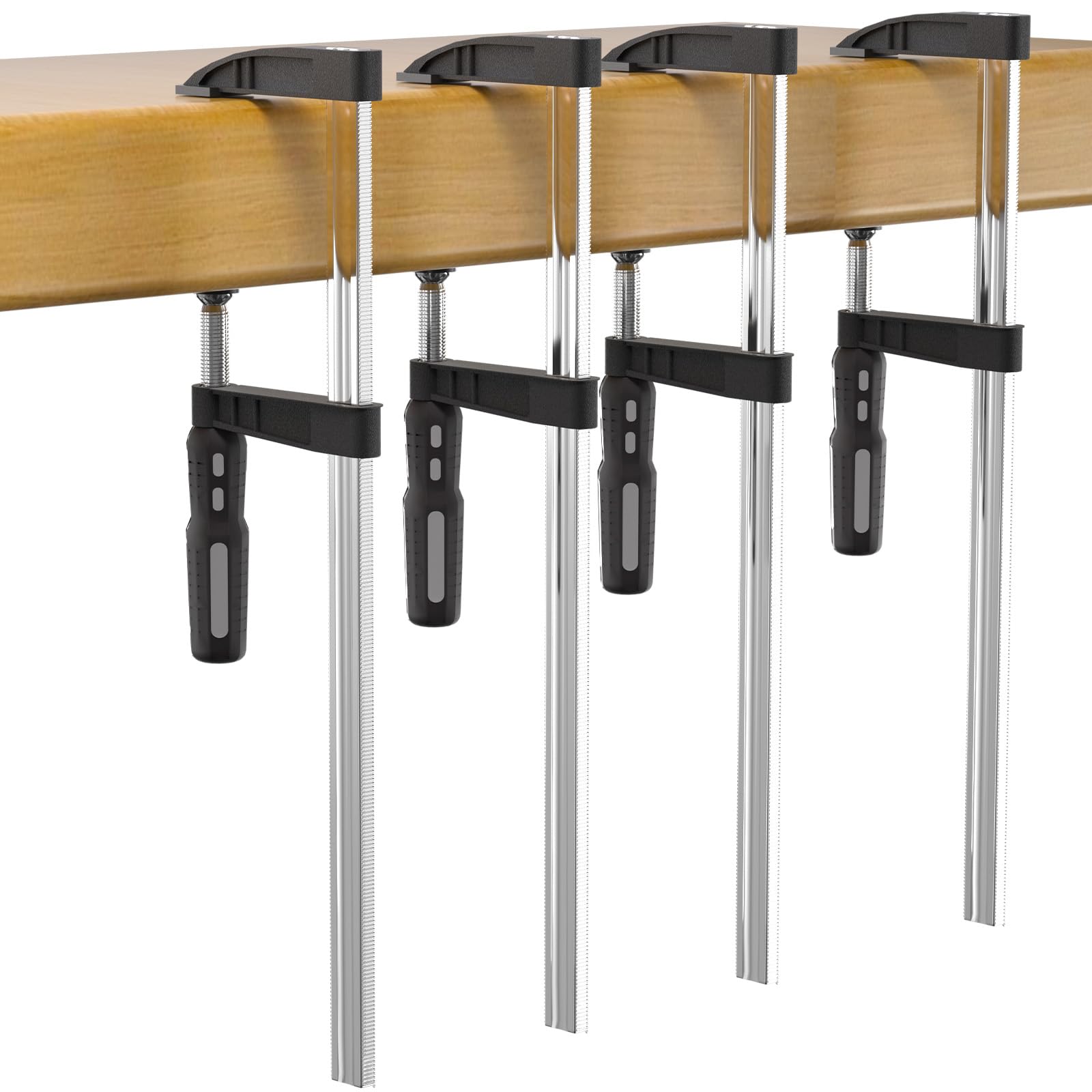 Juego de Abrazaderas de Tornillo de 4 Piezas, Sargento de 350 mm, Fuerza de Sujeción de 280 kg, Profundidad de Mordaza de 90 mm, Totalmente de Acero para Proyectos de Bricolaje