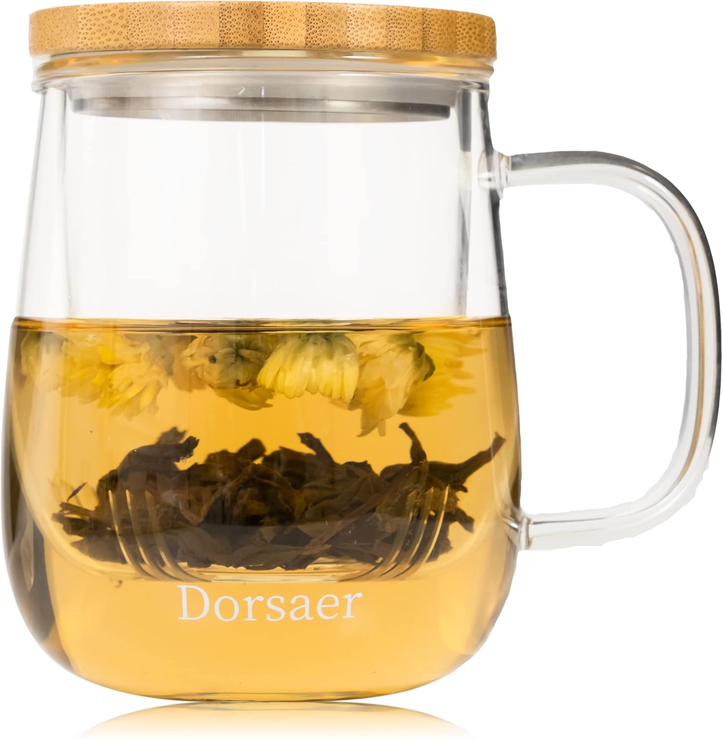 Dorsaer Glass Tea Mugs 16.9oz Glass Tea Cup with Infuser and Lid for Tea Steeping