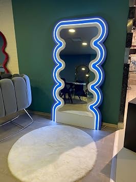 LED Ayd nlatmal  Dekoratif Duvar Aynas , Mavi Neon I kl , Modern Tasar m