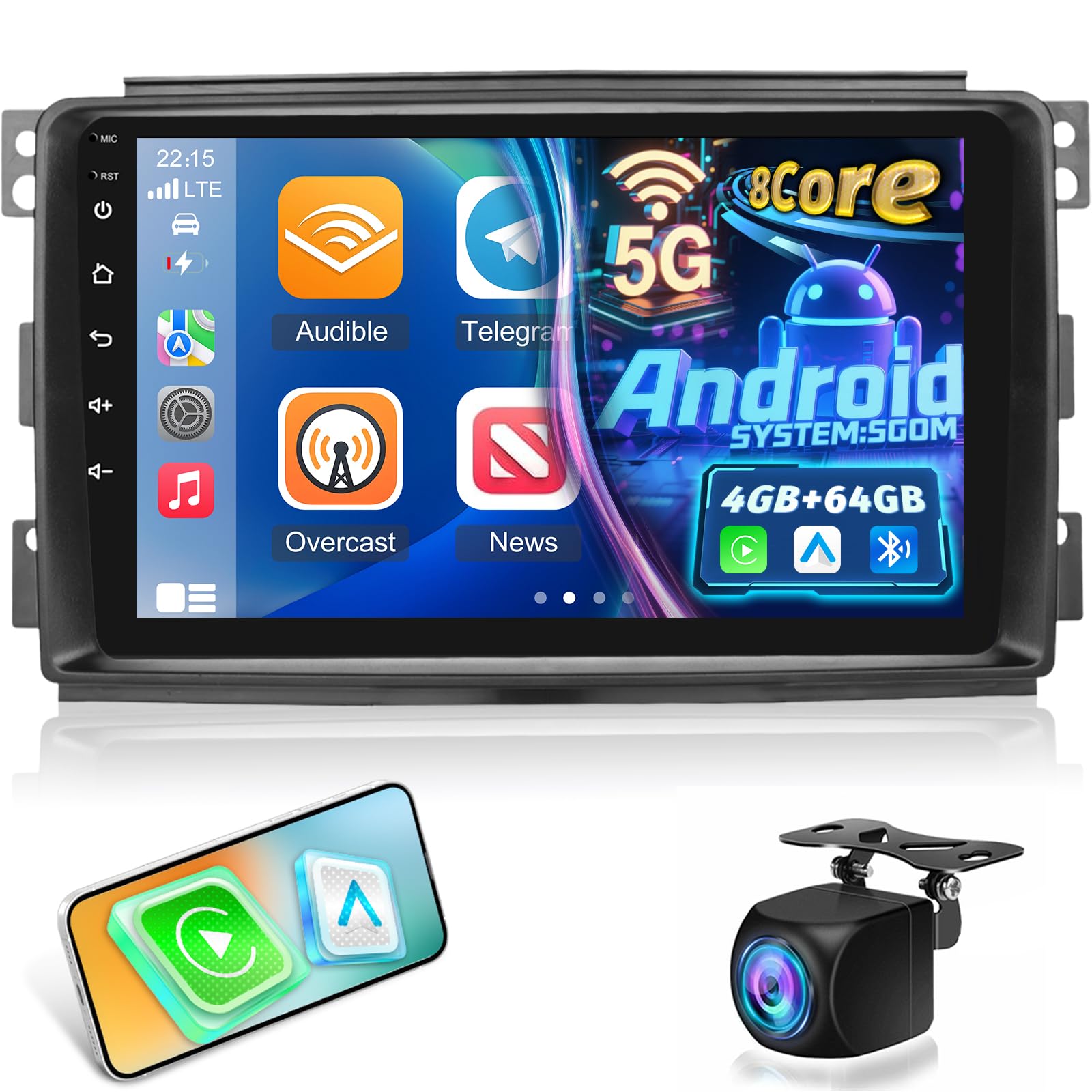 NHOPEEW Qualcomm 8 Core 4+64G Autoradio per Mercedes Benz Smart Fortwo 451 2005-2010 - 9 pollici Radio Supporto Carplay&Android Auto 5G Wifi&GPS DSP 3D Auto Mondel Display Ventola di raffreddamento